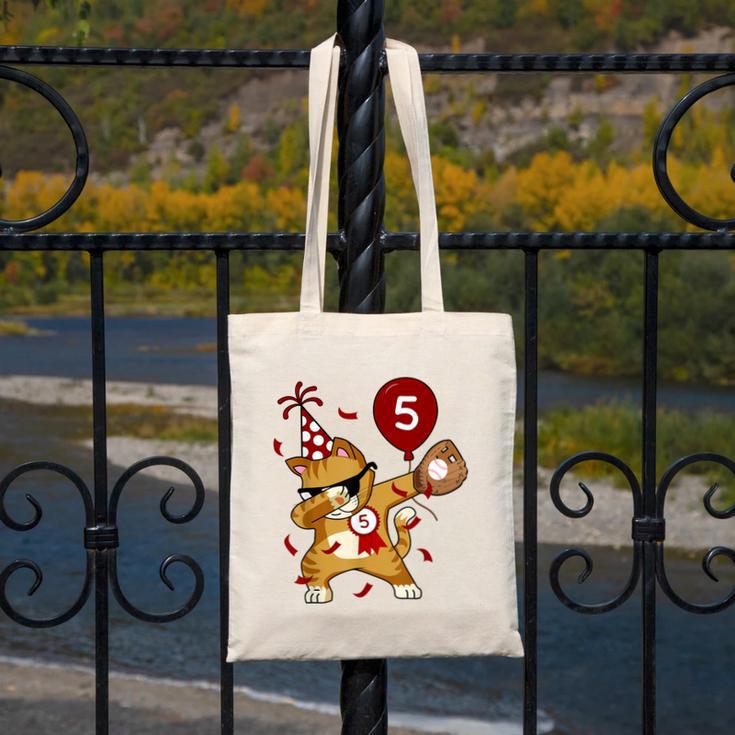 Dabbing Cool Cat Baseball 5th Birthday Canvas Tote Bag Dabbing Cool Cat Baseball 5th Birthday Canvas Tote Bag