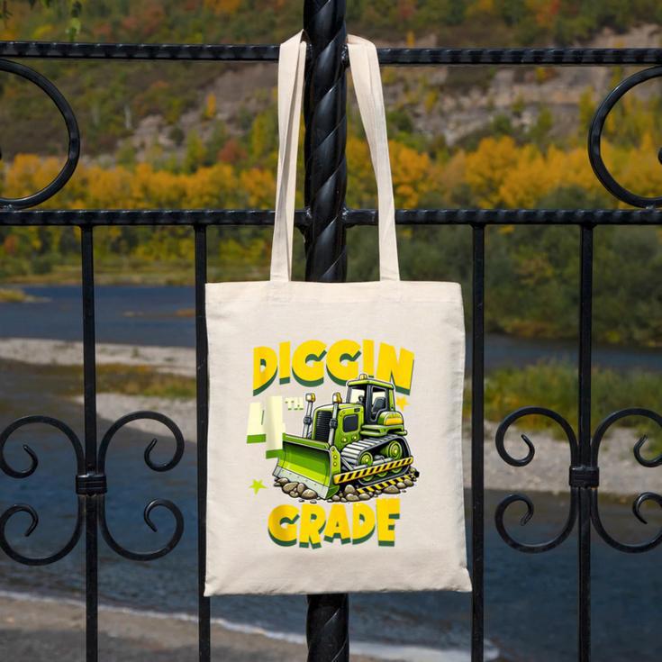 Diggin 4th Grade Bulldozer Back To School Canvas Tote Bag Diggin 4th Grade Bulldozer Back To School Canvas Tote Bag