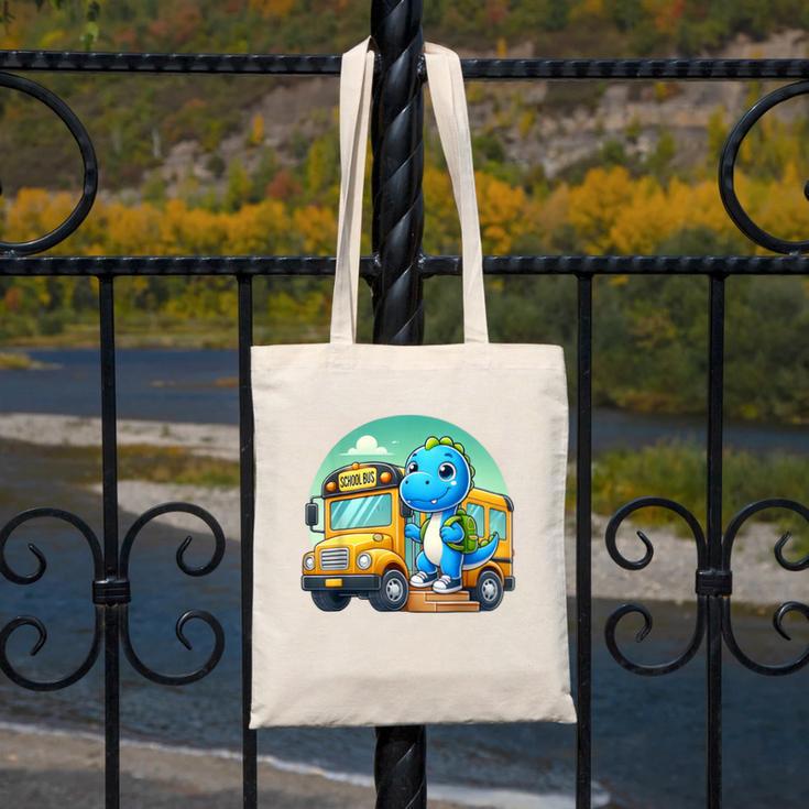 Dinosaur Kids Riding a Bus Back To School Ready To Crush Canvas Tote Bag Dinosaur Kids Riding a Bus Back To School Ready To Crush Canvas Tote Bag