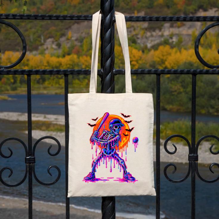 Drip Skeleton Batting Baseball Halloween Canvas Tote Bag