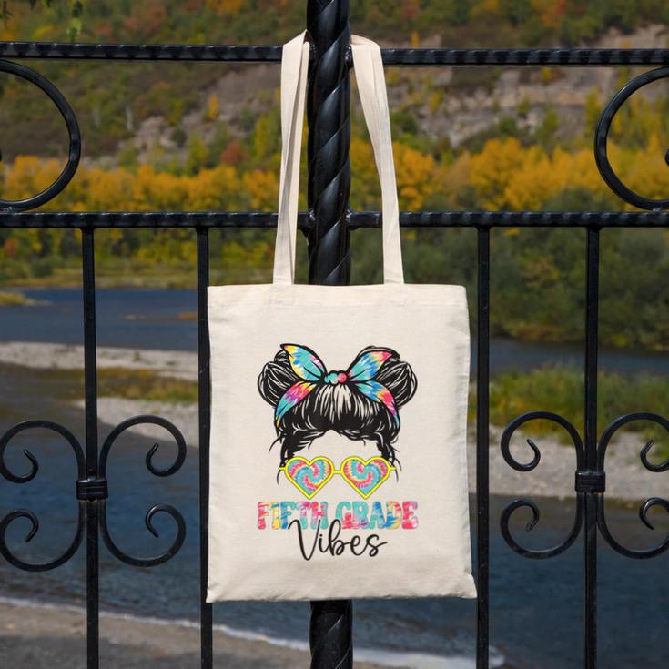Fifth Grade Vibes Messy Hair Bun Girl Back To School 5th Canvas Tote Bag