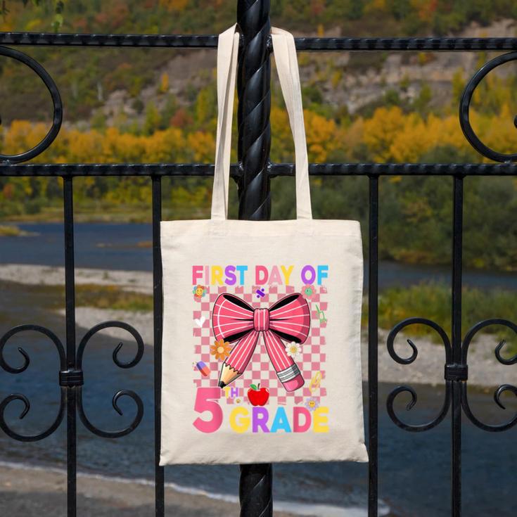 First Day Of 5th Grade Coquette Back To School Girls Kids Canvas Tote Bag First Day Of 5th Grade Coquette Back To School Girls Kids Canvas Tote Bag