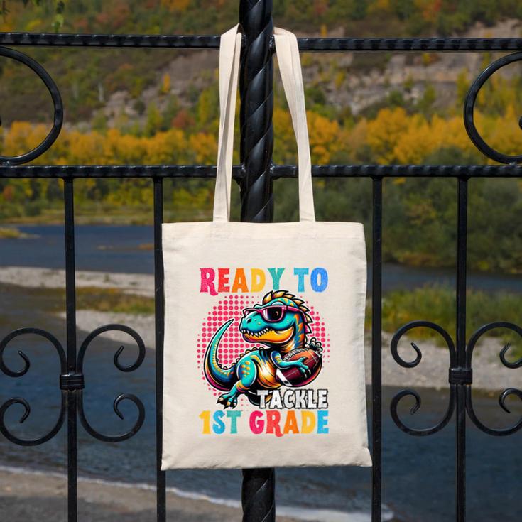 First Day Back To School 1st Grade Boys Football Dinosaur Canvas Tote Bag First Day Back To School 1st Grade Boys Football Dinosaur Canvas Tote Bag