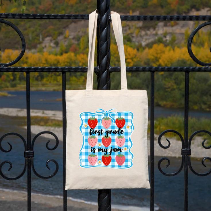 First Grade Is My Jam Strawberry 1st Grade Back To School Canvas Tote Bag