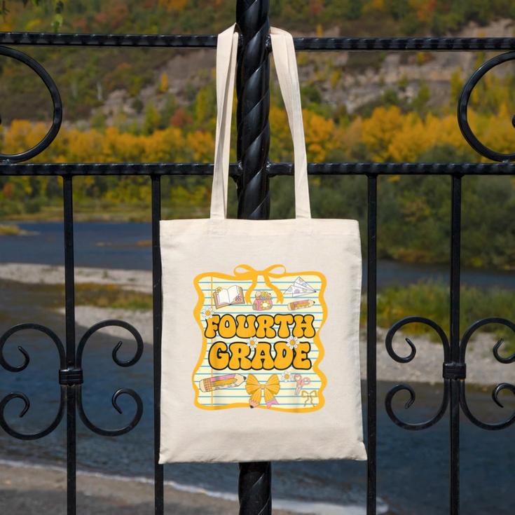 Fourth Grade Back To School Kids Girls Bow 4th Grade Groovy Canvas Tote Bag Fourth Grade Back To School Kids Girls Bow 4th Grade Groovy Canvas Tote Bag