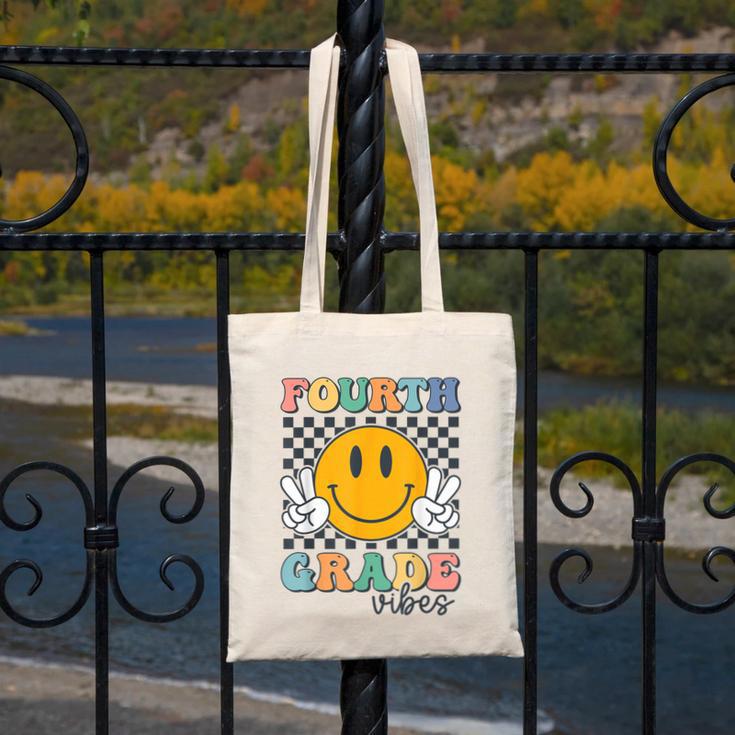 Fourth Grade Vibes Retro Smile Back To School 4th Grade Team Canvas Tote Bag