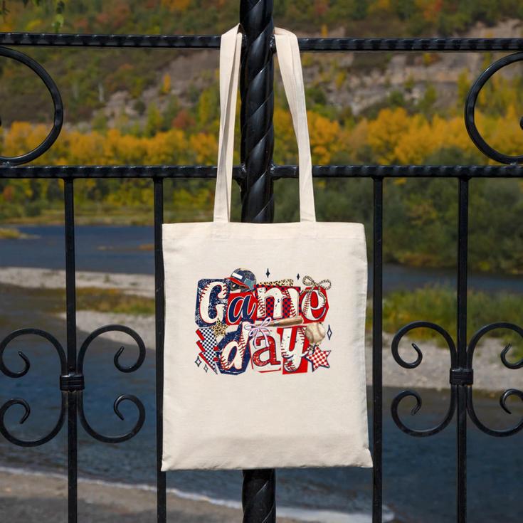 Game Day Baseball Leopard Coquette Bow Mama Mom Sister Canvas Tote Bag