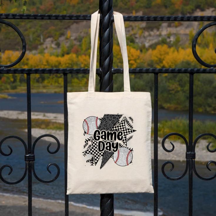 Game Day Baseball Retro Checkered Baseball Canvas Tote Bag