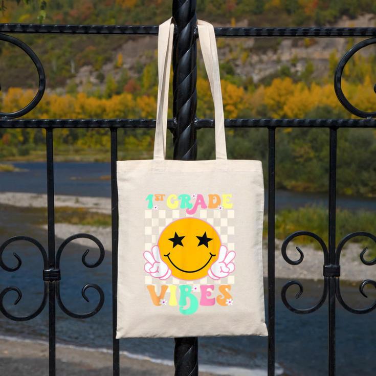 Girls 1st Grade Vibes Smile Face Back To School 1st Grade Canvas Tote Bag