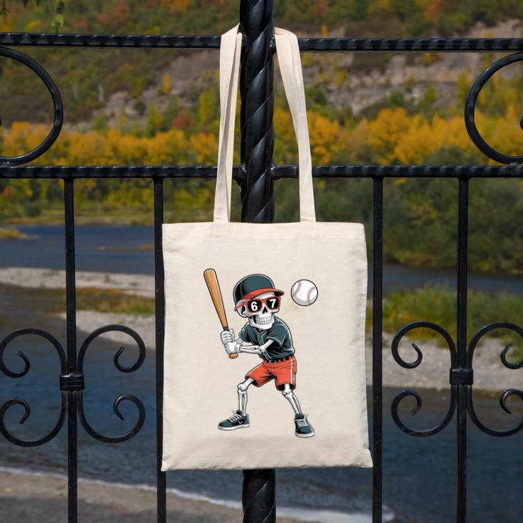Halloween Skeleton Playing Baseball 67 Six Seven Meme Canvas Tote Bag