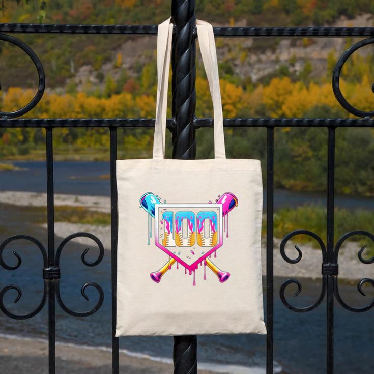 Happy 100 Days Of School Baseball Drip 100th Day Of School Canvas Tote Bag Happy 100 Days Of School Baseball Drip 100th Day Of School Canvas Tote Bag