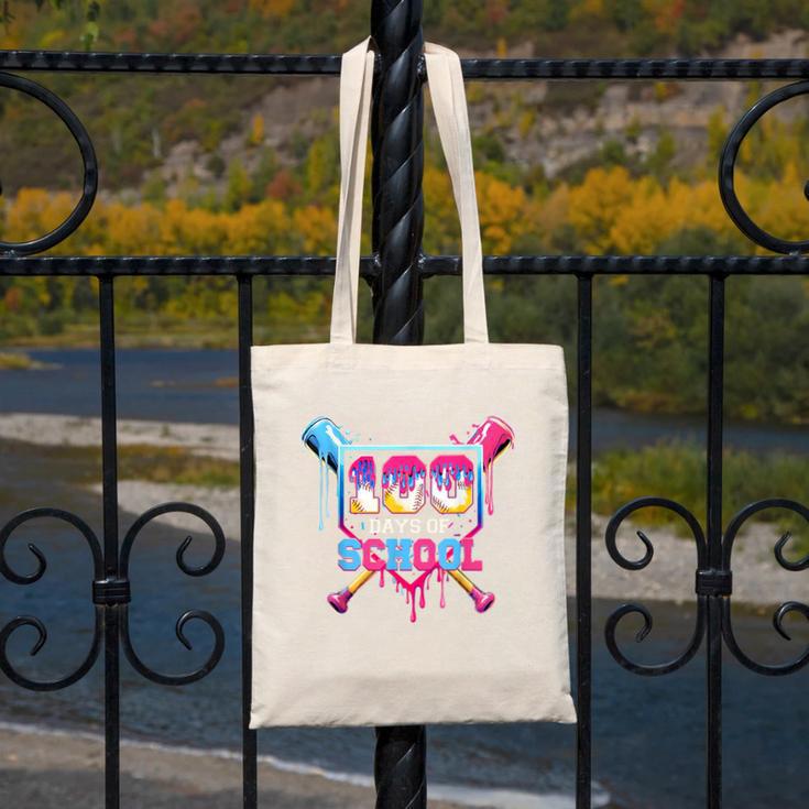 Happy 100 Days Of School Baseball Drip Theme Party 100th Day Canvas Tote Bag Happy 100 Days Of School Baseball Drip Theme Party 100th Day Canvas Tote Bag