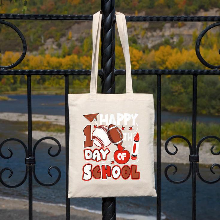 Happy 100 Days Of School Baseball Football PE Teacher Canvas Tote Bag Happy 100 Days Of School Baseball Football PE Teacher Canvas Tote Bag