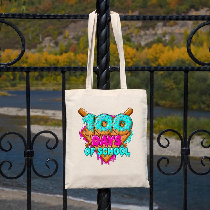 Happy 100 Days Of School Costume Baseball Drip Ice Cream Canvas Tote Bag Happy 100 Days Of School Costume Baseball Drip Ice Cream Canvas Tote Bag
