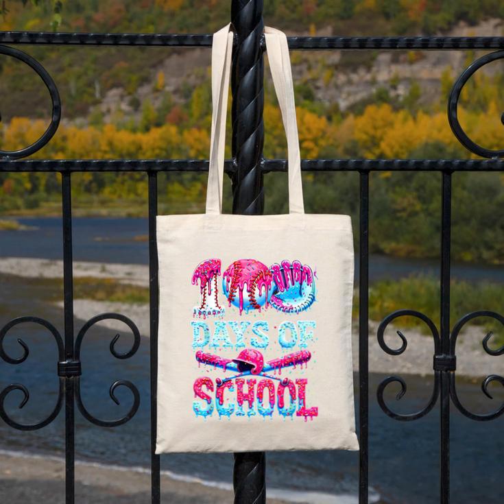Happy 100 Days Of School Game Day Baseball Ice Cream Drip Canvas Tote Bag Happy 100 Days Of School Game Day Baseball Ice Cream Drip Canvas Tote Bag