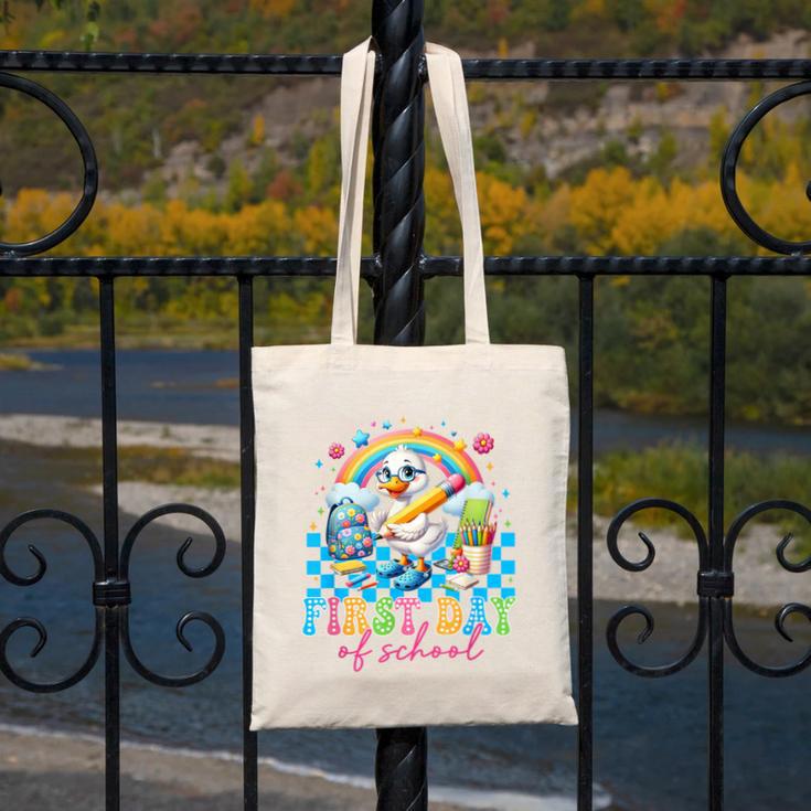 Happy First Day Of School Goose Cute Duck Back To School Canvas Tote Bag