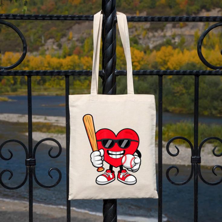Heart Playing Baseball Valentines Day Canvas Tote Bag