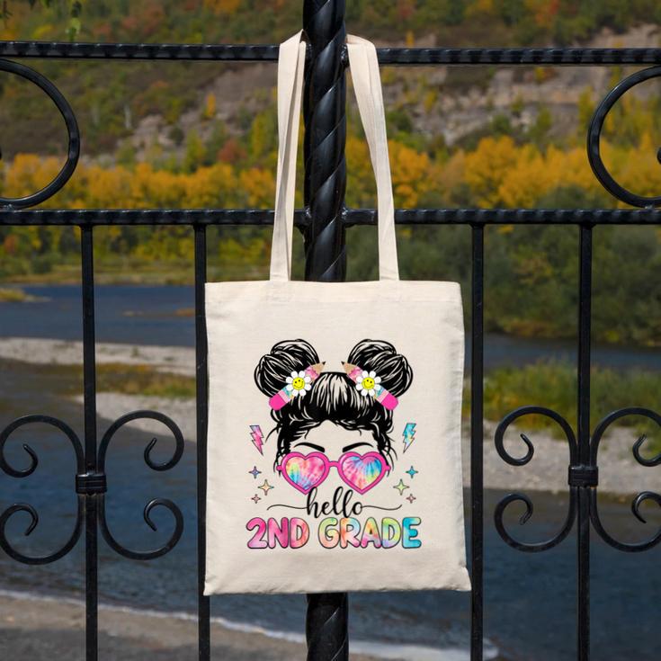 Hello 2nd Grade Messy Bun Girl Back To School First Day Canvas Tote Bag Hello 2nd Grade Messy Bun Girl Back To School First Day Canvas Tote Bag