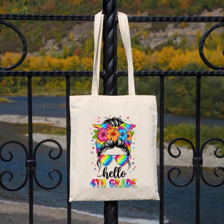 Hello 4th Grade Messy Bun Girls Back To School First Day Canvas Tote Bag Hello 4th Grade Messy Bun Girls Back To School First Day Canvas Tote Bag