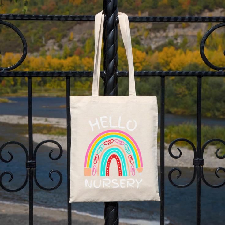 Hello Nursery Pencil Rainbow Back To School Boys Girls Premium Tri-Blend Canvas Tote Bag Hello Nursery Pencil Rainbow Back To School Boys Girls Premium Tri-Blend Canvas Tote Bag