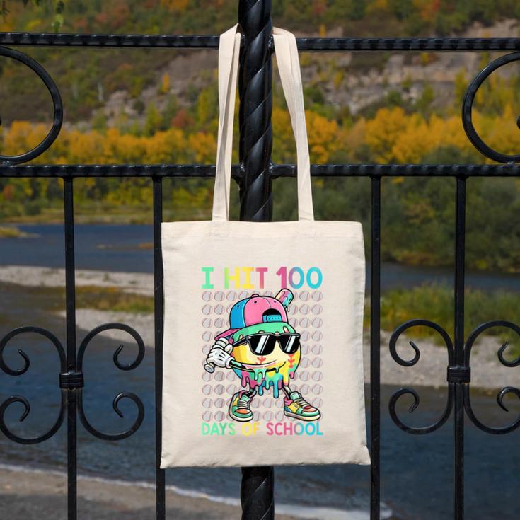 I Hit 100 Days Of School Baseball Drip 100th Day Of School Canvas Tote Bag I Hit 100 Days Of School Baseball Drip 100th Day Of School Canvas Tote Bag