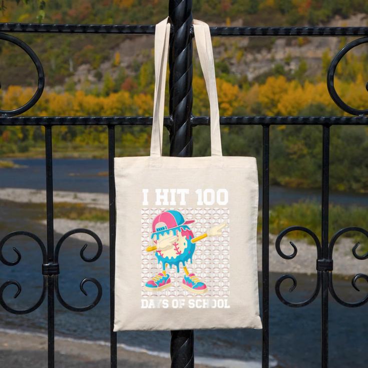 I Hit 100 Days Of School Baseball Ice Cream Drip Boys Girls Canvas Tote Bag I Hit 100 Days Of School Baseball Ice Cream Drip Boys Girls Canvas Tote Bag