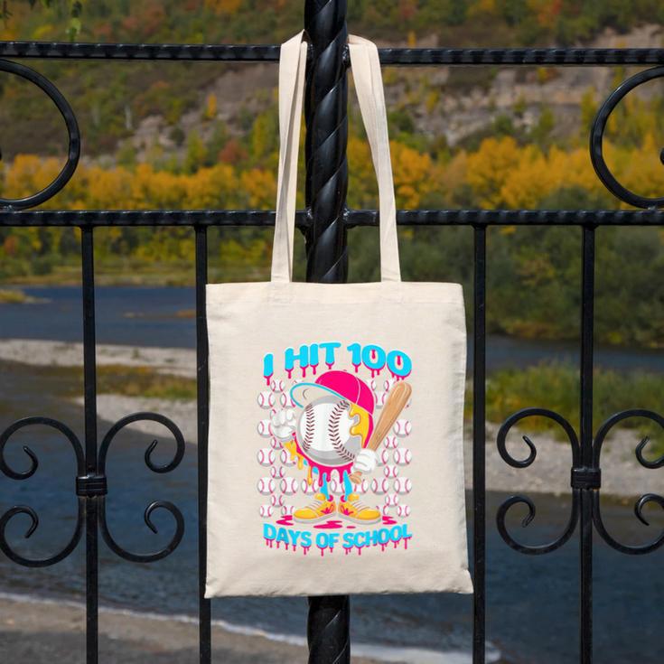 I Hit 100 Days Of School Baseball Ice Cream Drip Canvas Tote Bag I Hit 100 Days Of School Baseball Ice Cream Drip Canvas Tote Bag