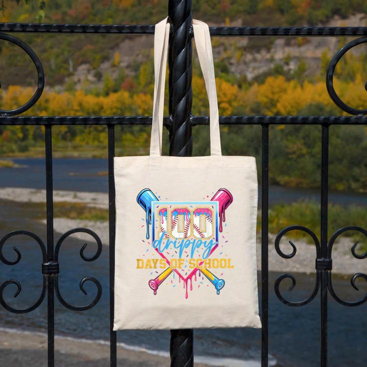 HUGvyn 100 Drippy Days Of School Baseball Ice Cream 100 Days Canvas Tote Bag HUGvyn 100 Drippy Days Of School Baseball Ice Cream 100 Days Canvas Tote Bag