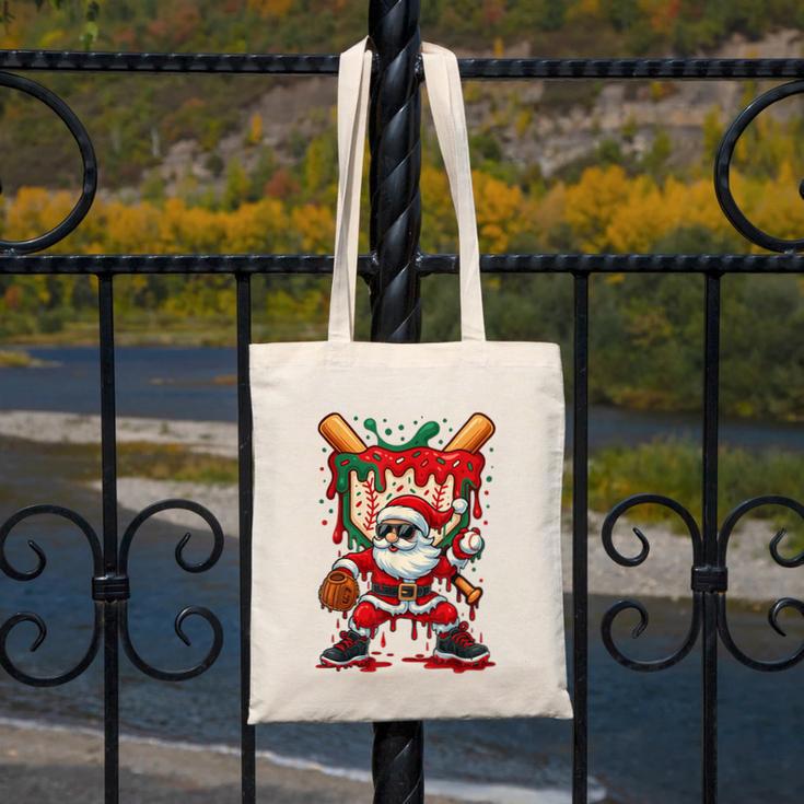 HUGvyn Santa Playing Baseball Ice Cream Drip Christmas Boys Canvas Tote Bag