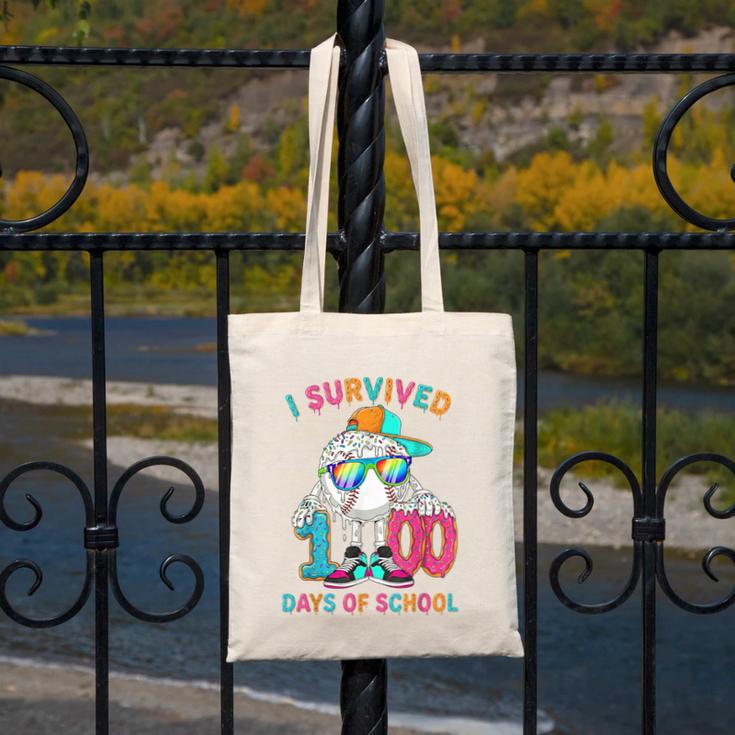 HUGvyn I Survived 100 Days Of School Baseball 6 7 Ice Cream Canvas Tote Bag