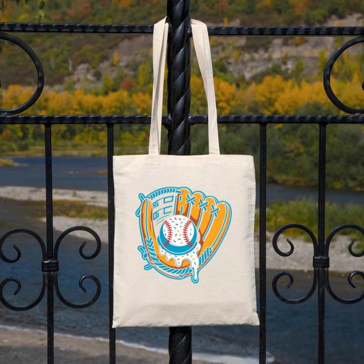 Ice Cream Baseball Mitt Drippy Scoop Baseball Sports Canvas Tote Bag