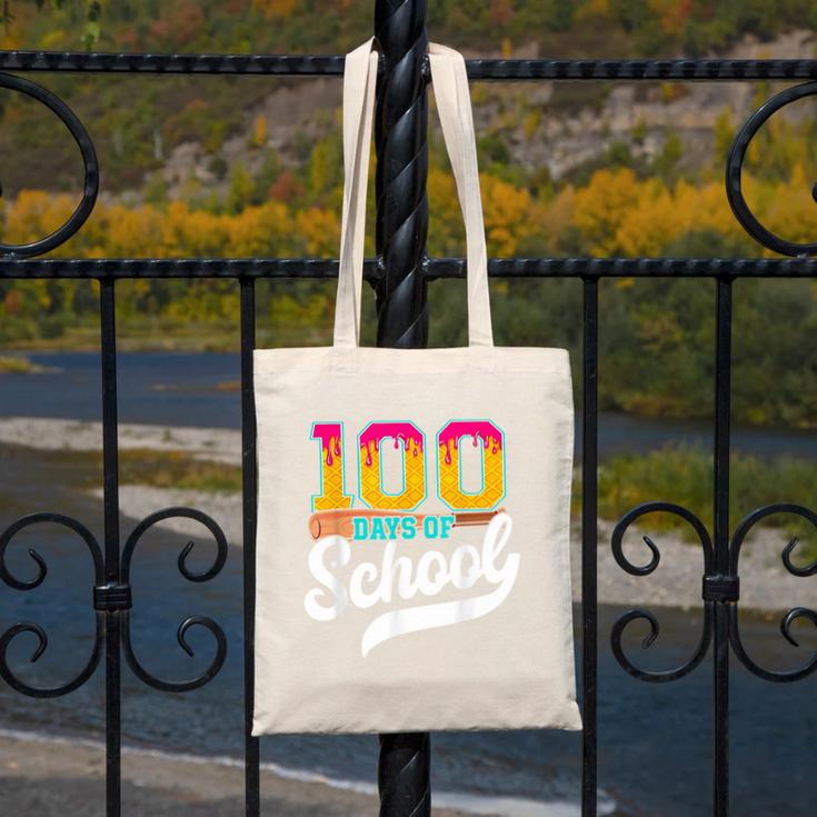 Ice Cream Drip 100 Days Of School Baseball Boys 100th Day Canvas Tote Bag Ice Cream Drip 100 Days Of School Baseball Boys 100th Day Canvas Tote Bag