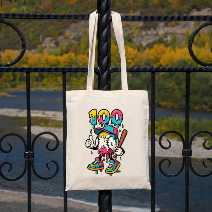 Ice Cream Drip Baseball Party 100 Days Of School Teacher Canvas Tote Bag Ice Cream Drip Baseball Party 100 Days Of School Teacher Canvas Tote Bag