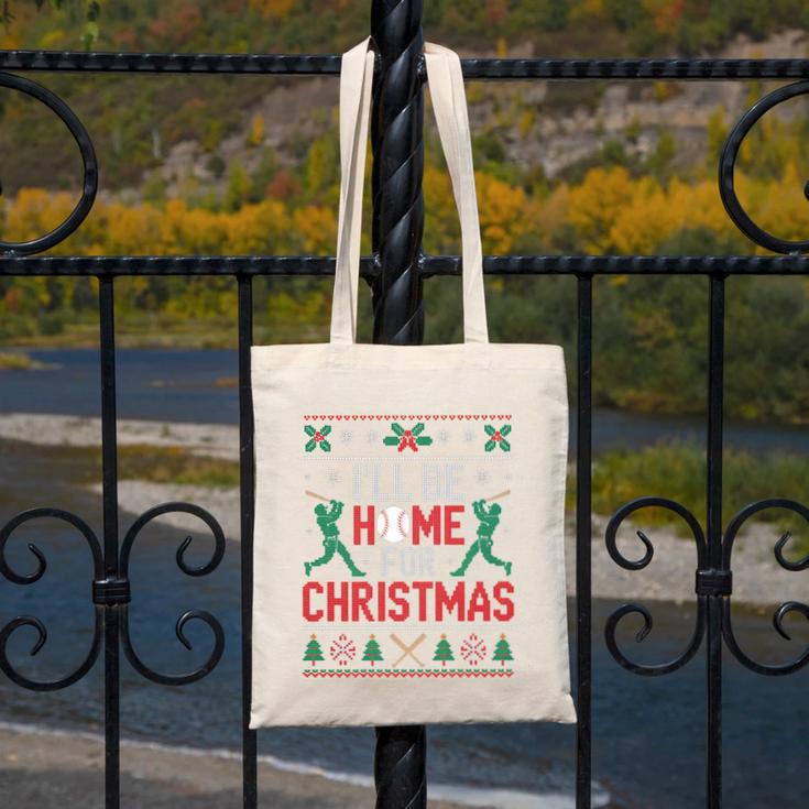 I’Ll Be Home For Christmas Baseball Ugly Sweater Art Canvas Tote Bag I’Ll Be Home For Christmas Baseball Ugly Sweater Art Canvas Tote Bag