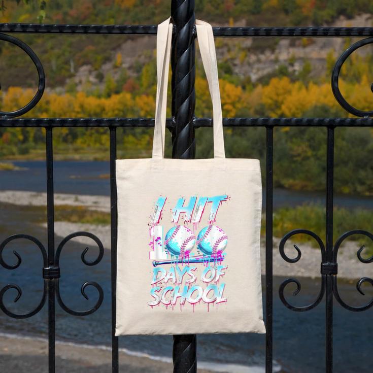 Kids 100 Days Of School 100th Day Baseball Ice Cream Drip Canvas Tote Bag Kids 100 Days Of School 100th Day Baseball Ice Cream Drip Canvas Tote Bag