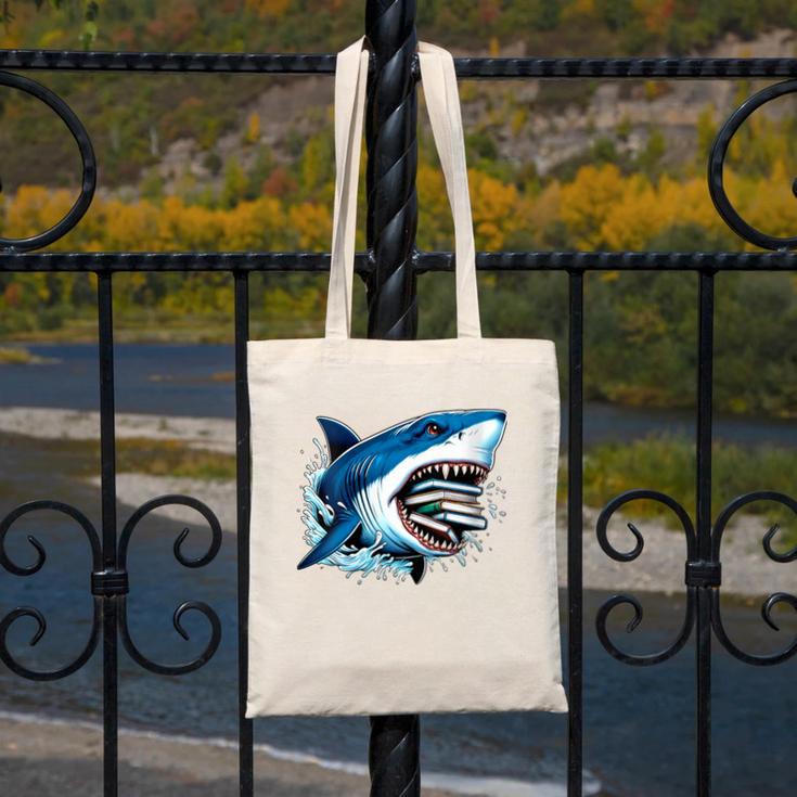 Kids Shark With School Books Back To School Shark Lovers Canvas Tote Bag Kids Shark With School Books Back To School Shark Lovers Canvas Tote Bag