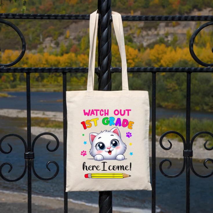 Kids Watch Out 1st Grade Here I Come Girls Cat Back To School Canvas Tote Bag