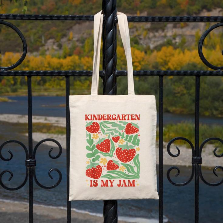 Kindergarten Is My Jam Boho Floral Strawberry Back To School Canvas Tote Bag Kindergarten Is My Jam Boho Floral Strawberry Back To School Canvas Tote Bag
