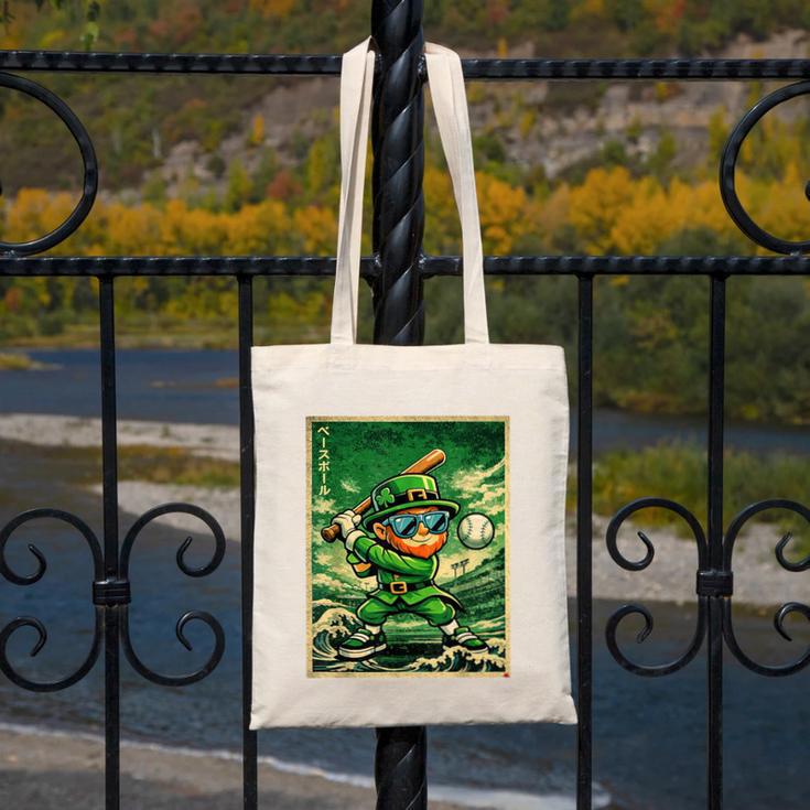 Leprechaun Playing Baseball Japanese Art St Patricks Day Canvas Tote Bag Leprechaun Playing Baseball Japanese Art St Patricks Day Canvas Tote Bag