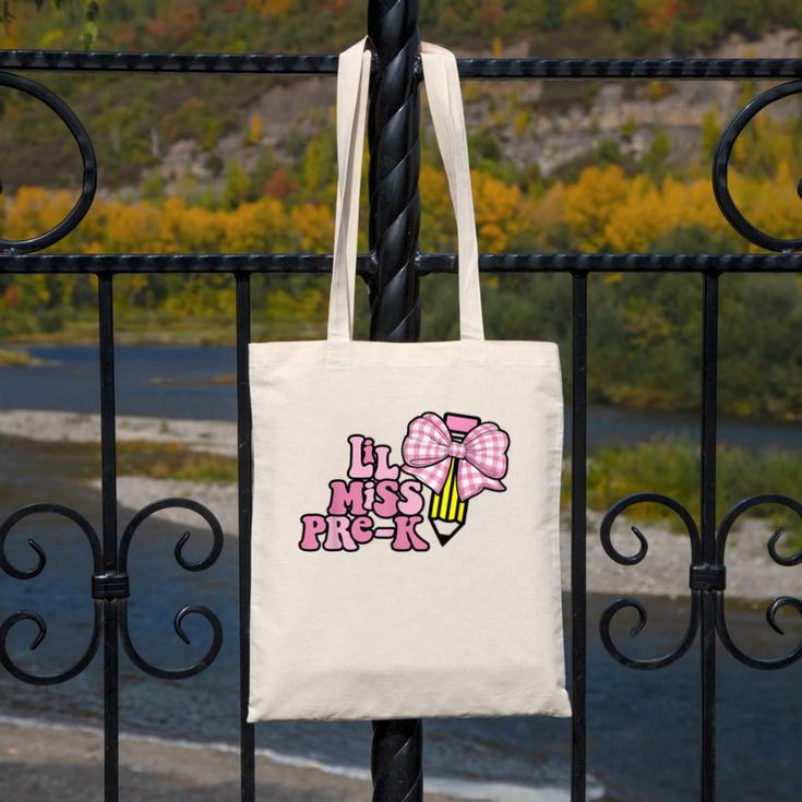 LiL Miss Pre-K Back To School Girls Coquette Bow First Day Canvas Tote Bag LiL Miss Pre-K Back To School Girls Coquette Bow First Day Canvas Tote Bag