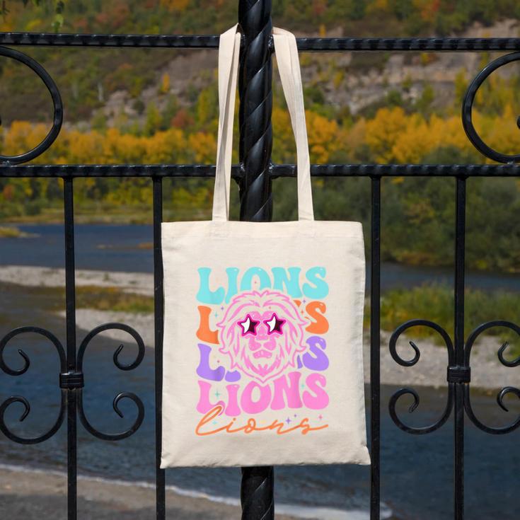 Lion Mascot Back To School Spirit Sports Men Women Groovy Canvas Tote Bag Lion Mascot Back To School Spirit Sports Men Women Groovy Canvas Tote Bag