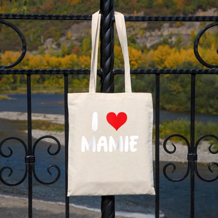 I Love Mamie Heart Grandma Grandmother Grandparent Raglan Baseball Tee Canvas Tote Bag