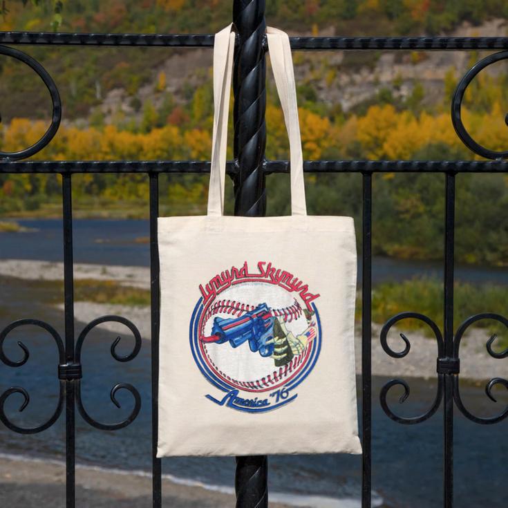 Lynyrd Skynyrd Skeleton Baseball Gun US Flag Cowboy Rock Fan Canvas Tote Bag