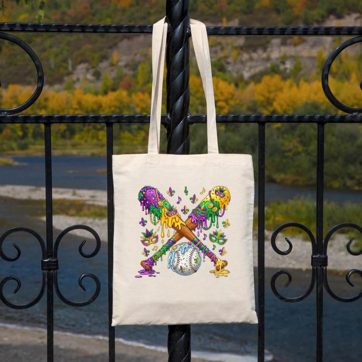 Mardi Gras Baseball Drip Shirt Cool Dripping Baseball Drip Canvas Tote Bag