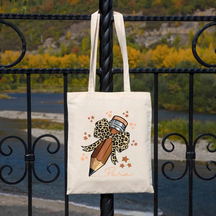 Melanin Pencil Leopard Bow Para Back To School Canvas Tote Bag
