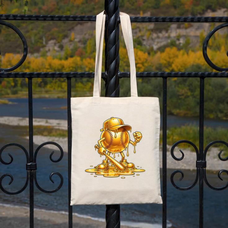 Melting Baseball Mascot Slugger Bat Cap Cartoon Canvas Tote Bag Melting Baseball Mascot Slugger Bat Cap Cartoon Canvas Tote Bag