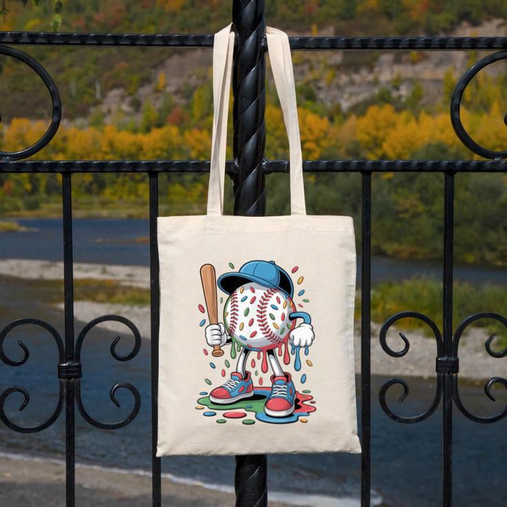 Melting Slime Sprinkle Baseball Mascot With Bat Canvas Tote Bag Melting Slime Sprinkle Baseball Mascot With Bat Canvas Tote Bag