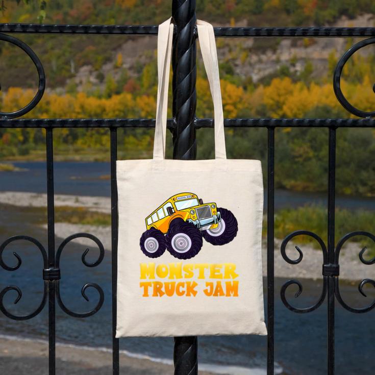 Monster Truck Jam School Bus Yellow Back To School Toddlers Canvas Tote Bag Monster Truck Jam School Bus Yellow Back To School Toddlers Canvas Tote Bag
