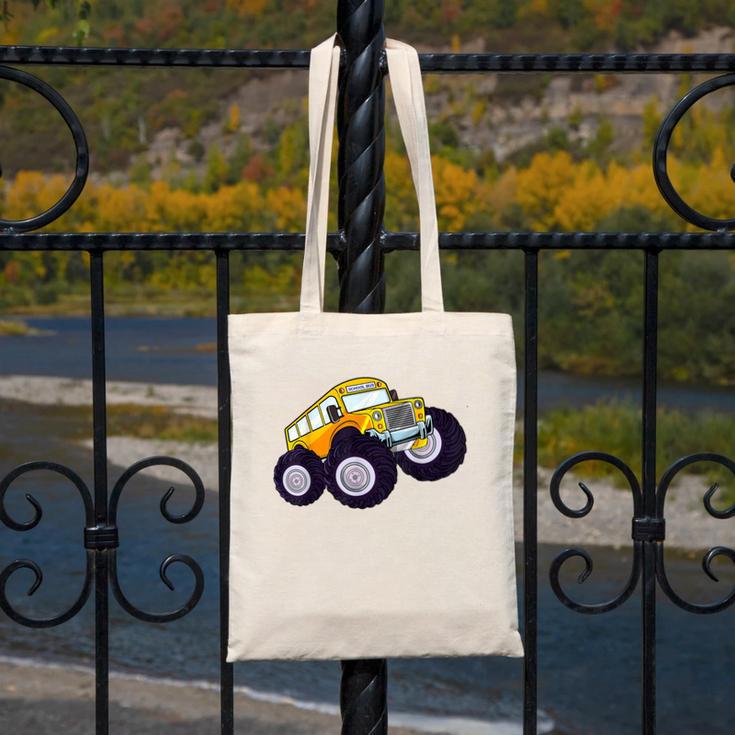 Monster Truck School Bus Yellow Back To School Kids Toddler Canvas Tote Bag
