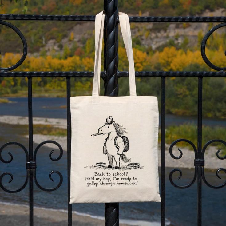 Naive Horse Doodle Back To School Gallop Homework Art Canvas Tote Bag